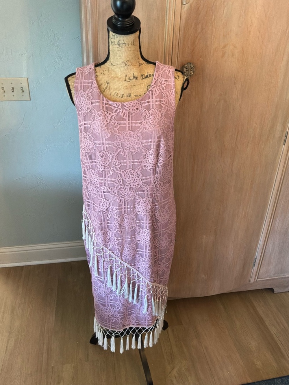 Midnight Velvet lavender lilac fringe tassel lace dress wedding flapper costume